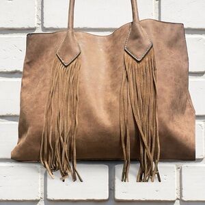 Merona Taupe Fringe Tote - Bohemian Style - Gently Used​​